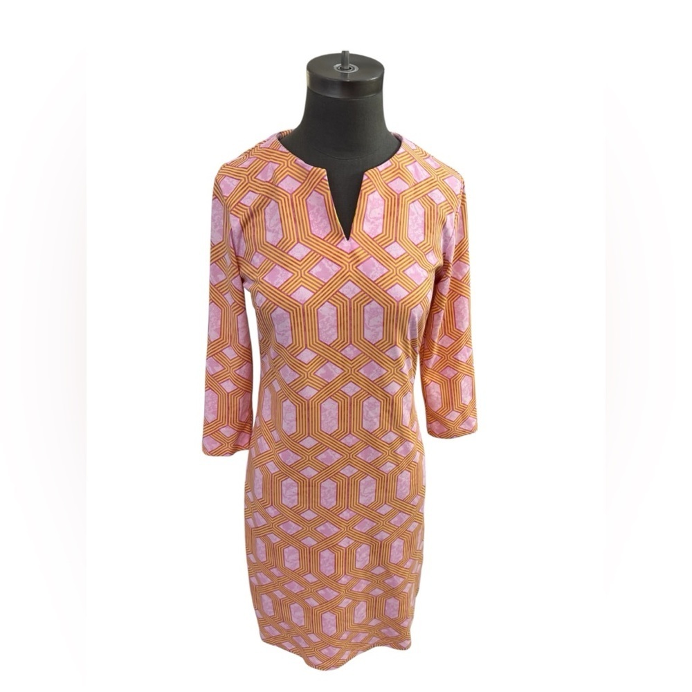 J McLaughlin Pink Yellow Geometric Cabana Carly Dress Small